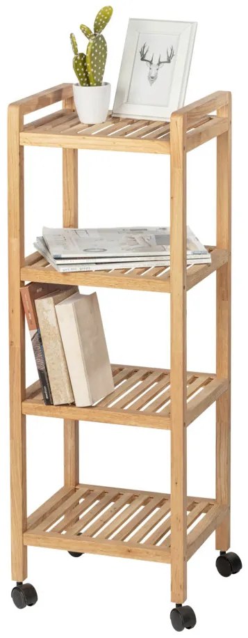 Regał łazienkowy na kółkach NORWAY z czterema półkami, drewno orzechowe, WENKO