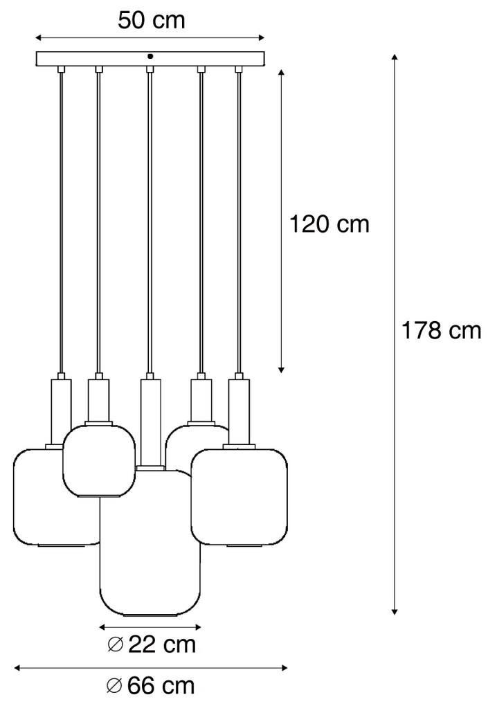 Lampa wisząca w stylu Hotel Chic czarno-złota z zielonym szkłem 5-źródłowa - Zuzanna