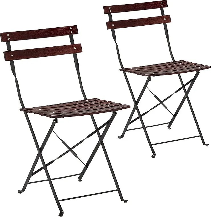 Pakiet dwóch składanych krzeseł ogrodowych Agata z drewna i metalu w kolorze czarnym.