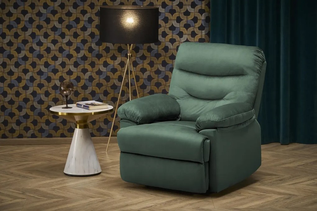 Fotel rozkładany DRAGER VELVET zielony HALMAR