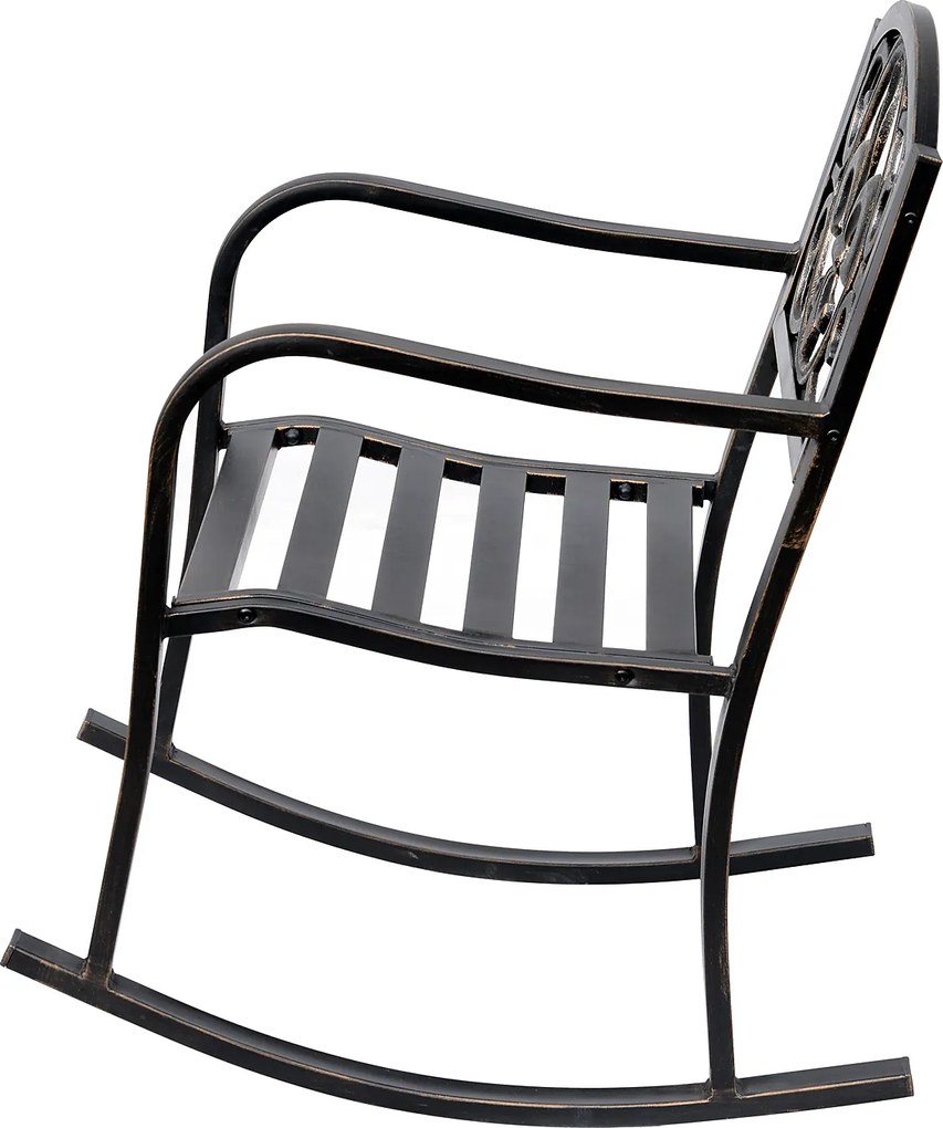 Outsunny Krzesło Bujane Ogrodowe Metalowe Antyczny Styl Brązowe Wygodne Siedzisko 60x73x85cm | Aosom PL