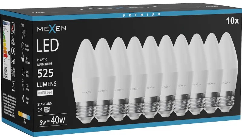 Mexen Nova 10x żarówka LED E27, C37, 5W, Neutralna - 4000K, 525 lm - L102-E27-0540-01x10