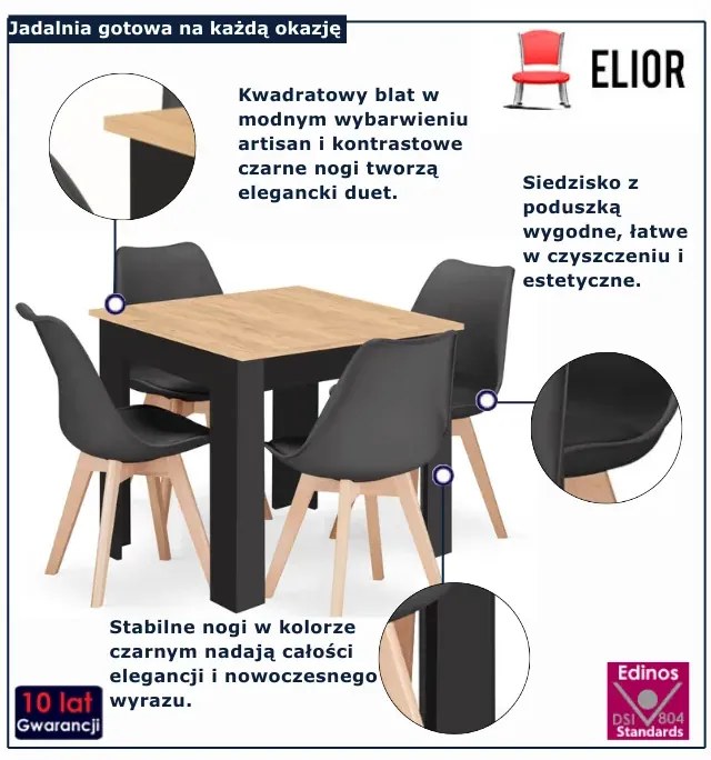 Kwadratowy stół z krzesłami Helix 3X