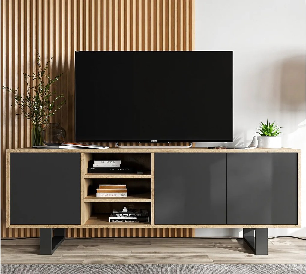 Szafka RTV NILA 5 150 dąb wotan/czarny mat