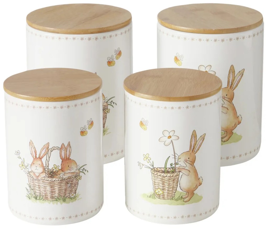 Pojemniki kuchenne ceramiczne CHARMY, wzór w zajączki, 2 sztuki