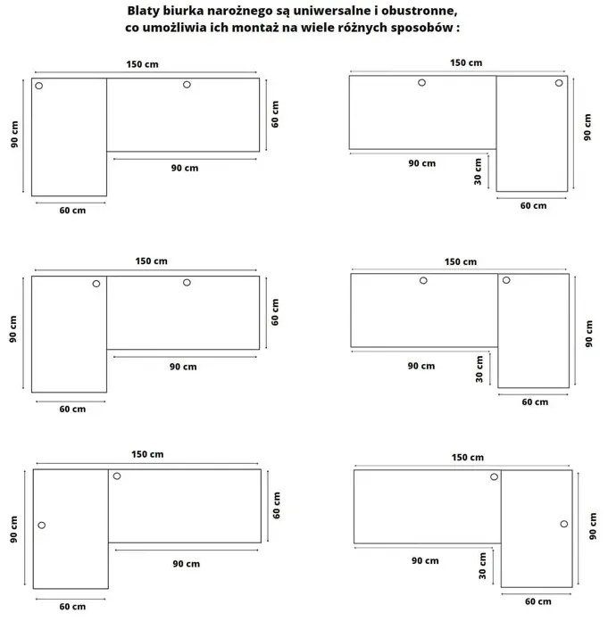 Narożne biurko na metalowych nogach 150x90x60 dąb craft złoty P8-F93