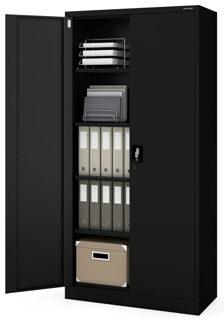 Szafa biurowa na dokumenty czarna: JAN, 900 x 1850 x 400 mm