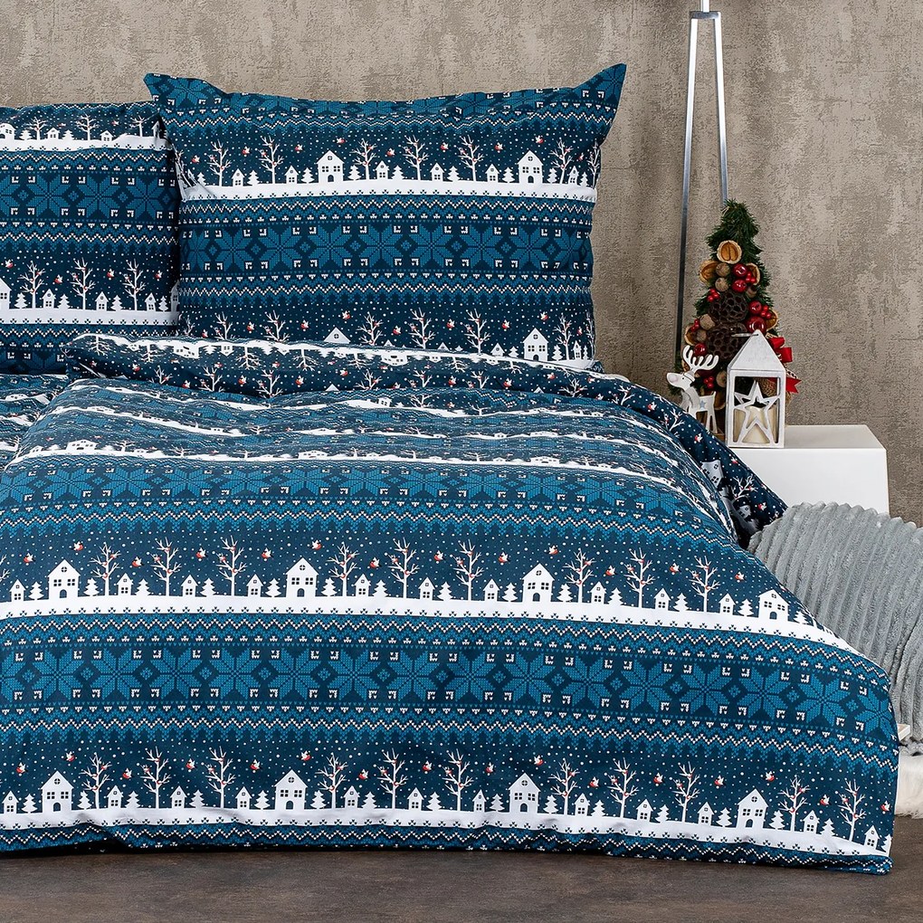 4Home Pościel bawełniana Winter village, 160 x 200 cm, 70 x 80 cm