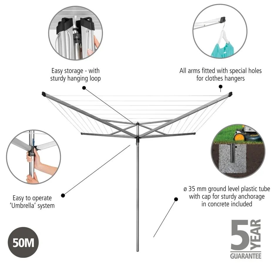 Ogrodowa suszarka na pranie w kolorze srebra 50 m Essential – Brabantia