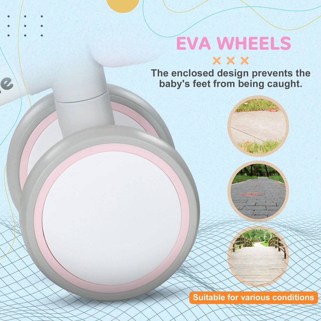 AIYAPLAY Rowerek Biegowy z Regulowanym Siedziskiem i Cichymi Kółkami, 56x27x39 cm, Różowy/Biały