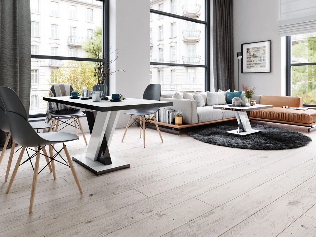 Rozkładany stół w wysokim połysku Dixon biały / czarny