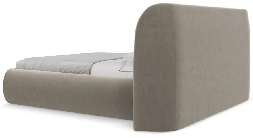 Szarobrązowe tapicerowane łóżko dwuosobowe ze schowkiem i stelażem 180x200 cm Hauke – Makamii