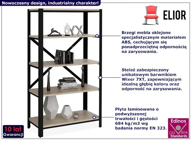 Regał na książki czarny + dąb sonoma - Alwaro 3X