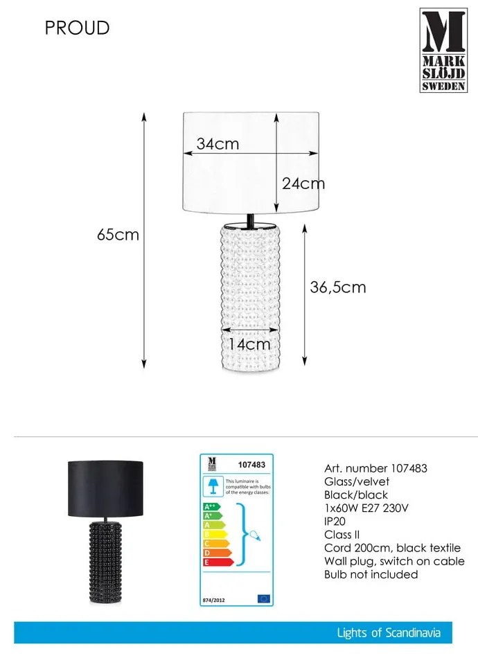 Czarna lampa stołowa Markslöjd Proud, ø 34 cm