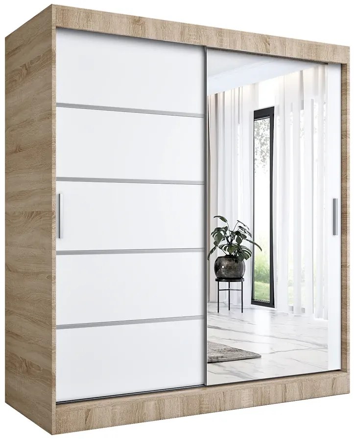 Szafa przesuwna 180 cm dąb sonoma + biały - Marmos 5X