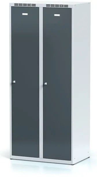 Alfa 3 Szafka ubraniowa S6 z przegrodą, 2-drzwiowa, 1800 x 800 x 500 mm, zamek obrotowy, drzwi ciemnoszare