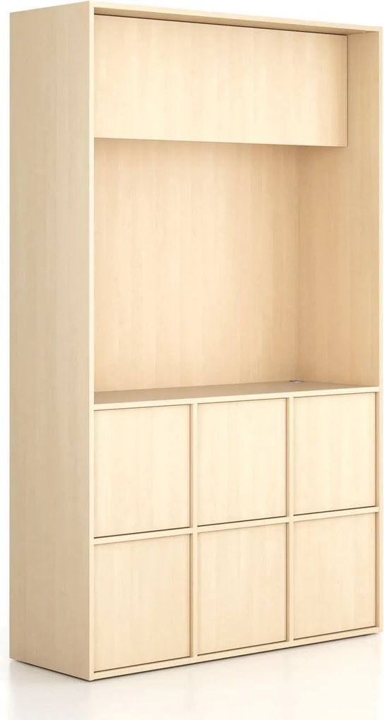 Szafka biurowa FRAME, 6x drzwi, z wnęką, 1299 x 450 x 2162 mm, mechaniczny zamek szyfrowy, brzoza