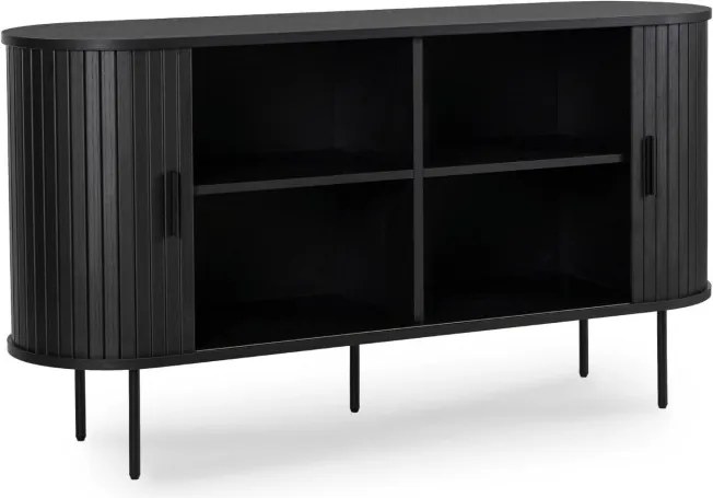 Komoda do Salonu Rozsuwana TRISH 140 cm Czarna Dwudrzwiowa Ryflowana Nowoczesna