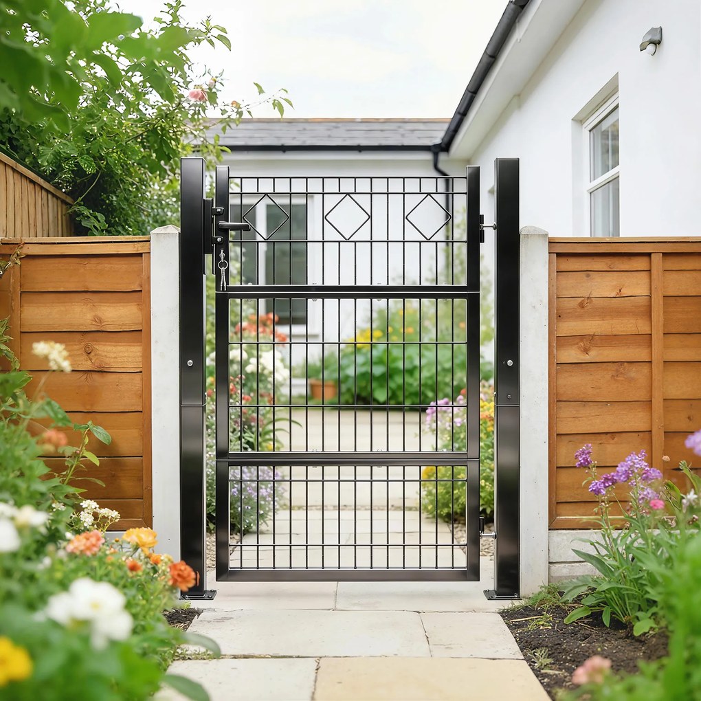 Outsunny Furtka ogrodowa z ocynkowanego metalu z klamką, zamkiem i kluczami 100 x 131 cm, ciemnoszara | Aosom PL