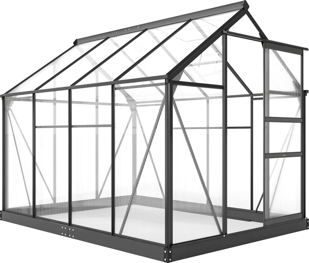 Outsunny Szklarnia, z oknem dachowym, drzwiami przesuwnymi, przezroczysta, poliwęglan+aluminium, 190 x 252 x 201cm | Aosom PL