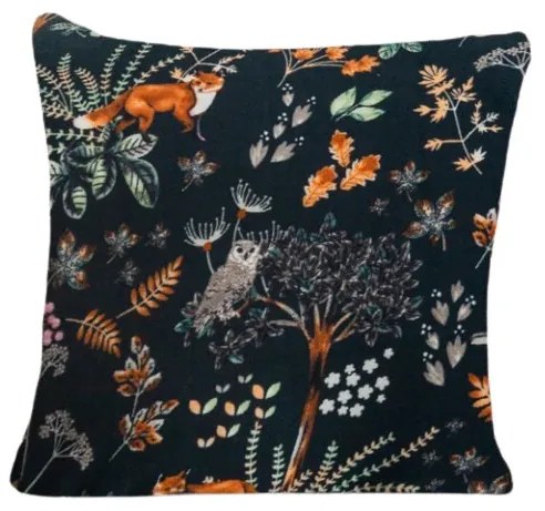 Mikropluszowa poszewka na poduszkę THE FOX AND THE HARE 45x45 cm, ciemnozielony