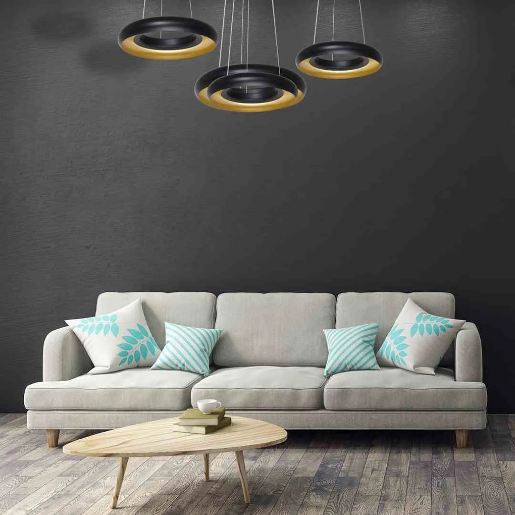 LAMPA WISZĄCA Potrójna czarna-złota RONDO NERO 36W LED