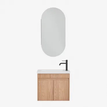 Zestaw Wiszących Mebli Łazienkowych Zintegrowany Z Umywalką Narek Owalny Ze Schowkiem 45x90 Cm Abner & Popielaty Brąz & Czarny Matowy ↑20 Cm Z Zaworem