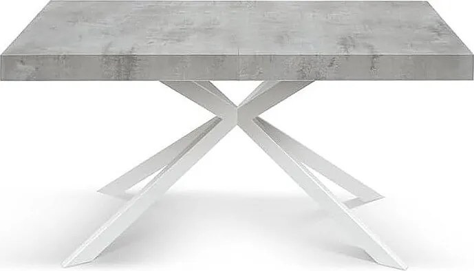 Stół drewniany, wykończenie cementowe, biała podstawa X, rozkładany 140x90 - CAMAIORE