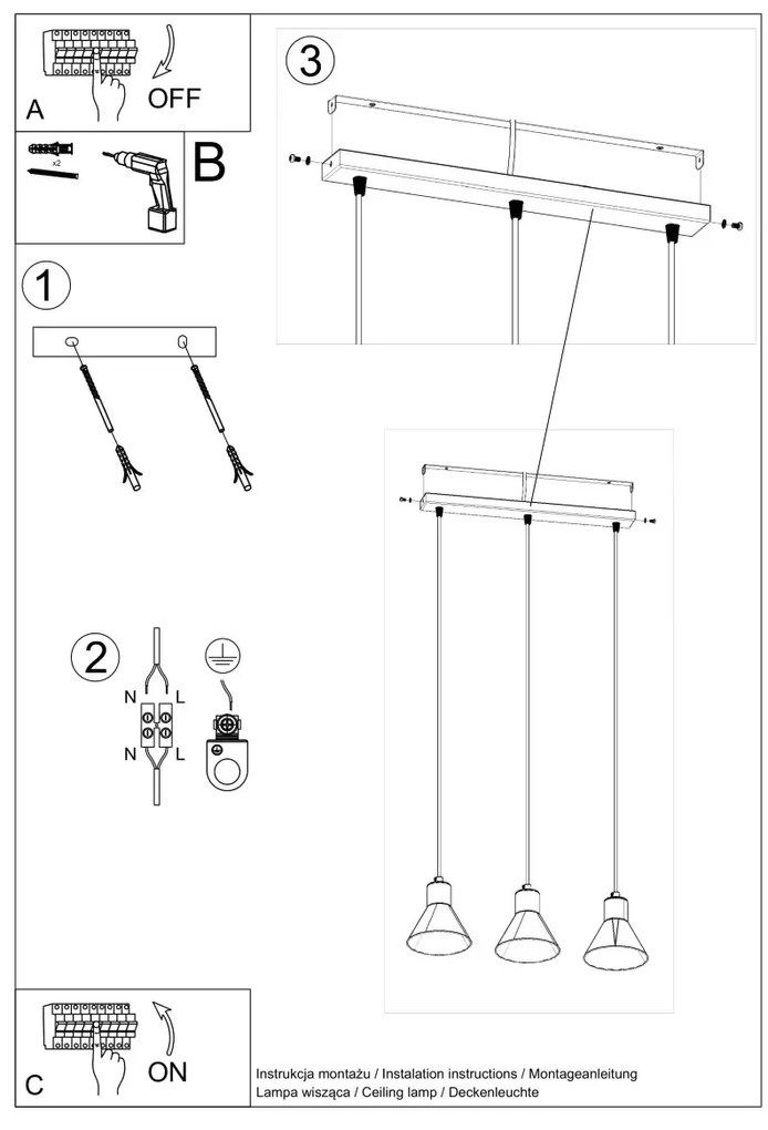 Lampa wisząca TAZILA 3 czarna SOLLUX  LIGHTING