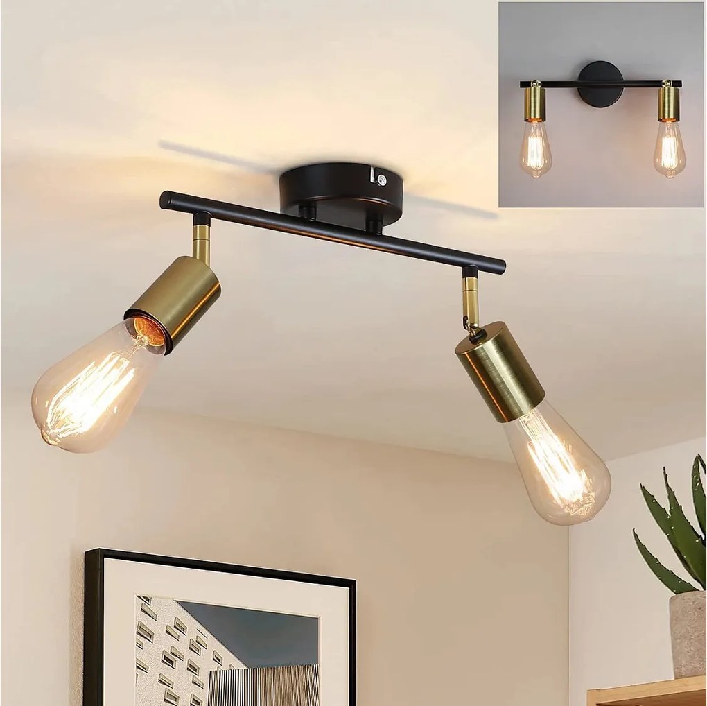 NETTLIFE 2 zabytkowe reflektory sufitowe E27 lampa do przedpokoju czarno-złota sufit obrotowy 360° nowoczesny industrialny do korytarzy kuchennych