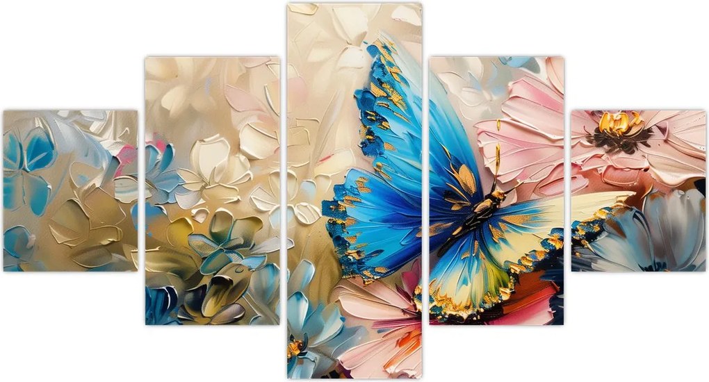 Obraz - Malowanie kwiatów i motyli (125x70 cm)