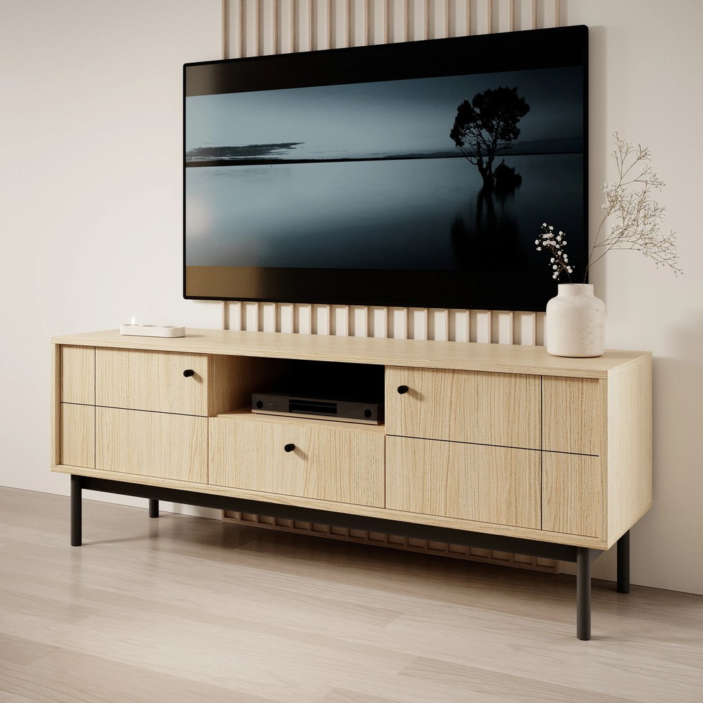 Szafka RTV stojąca GIAPPONESE 153,5 cm do Salonu pod Telewizor 1 Szuflada - Dąb