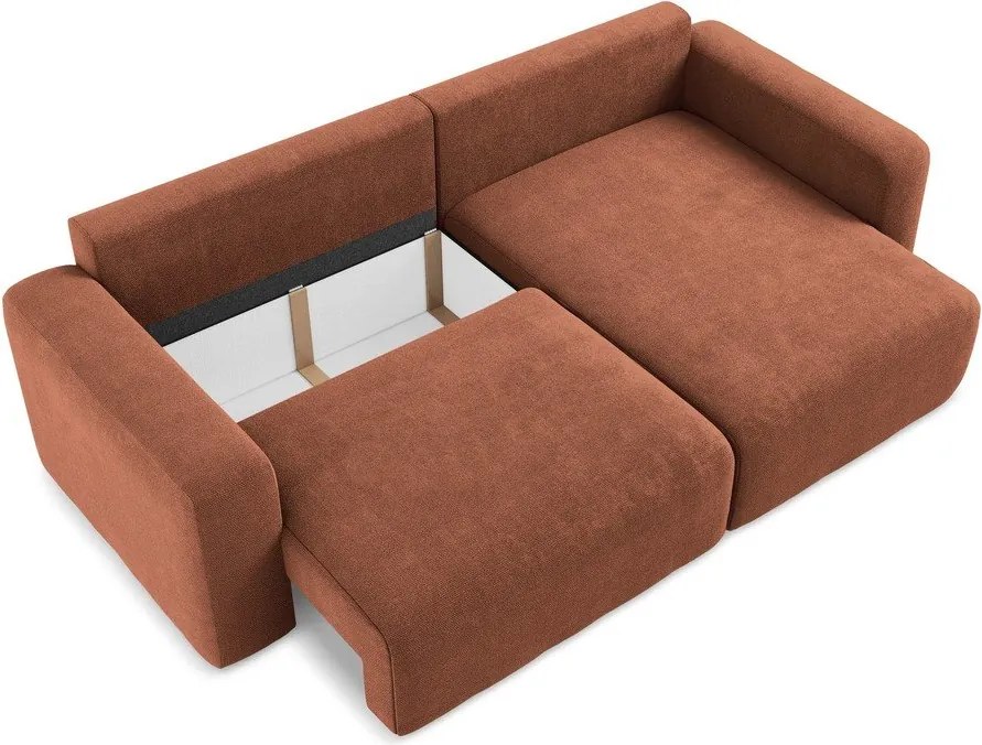 Rozkładany narożnik ze zniżką z tkaniny szenilowej (prawostronny/z szezlongiem) w kolorze terakoty Kona – Makamii