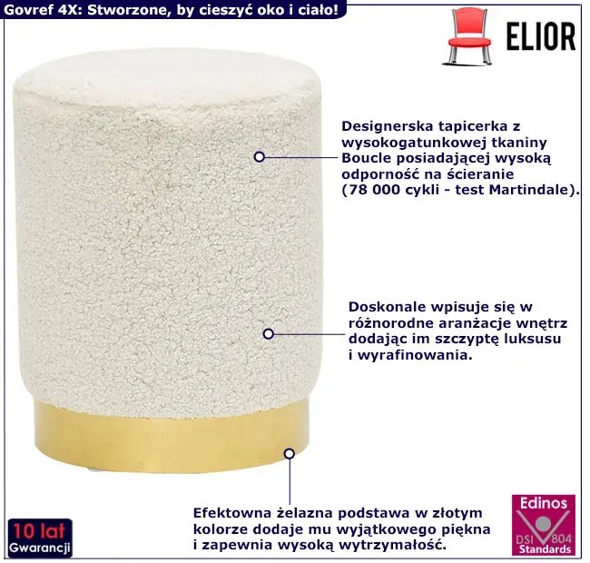 Biała pufa tapicerowana miękką tkaniną boucle - Esme 4X