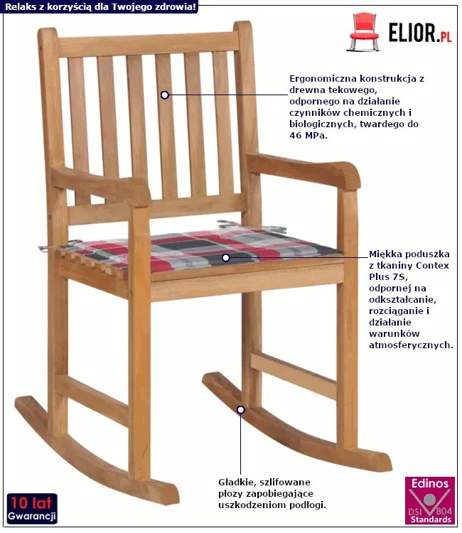 Fotel bujany z czerwono-szarą poduszką - Nevios