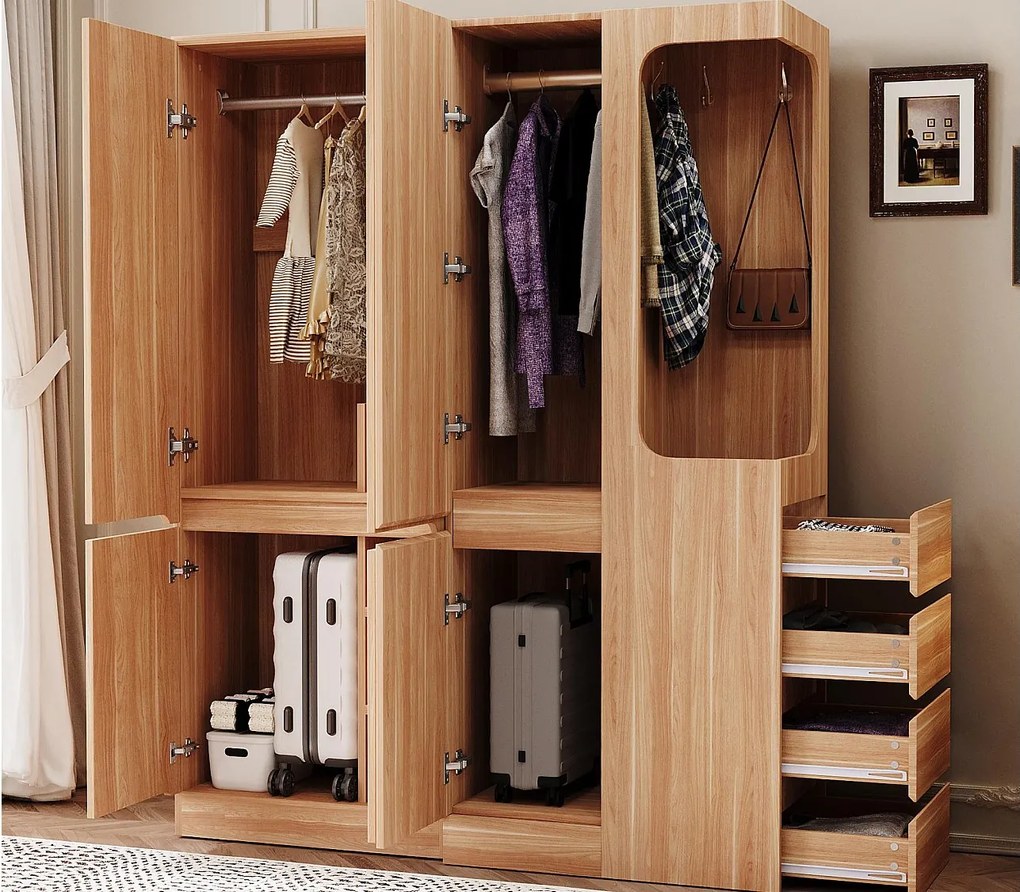 Szafa 140x40x170 cm - z 4 szufladami - z przegródkami do przechowywania - z frontami - kolor naturalny