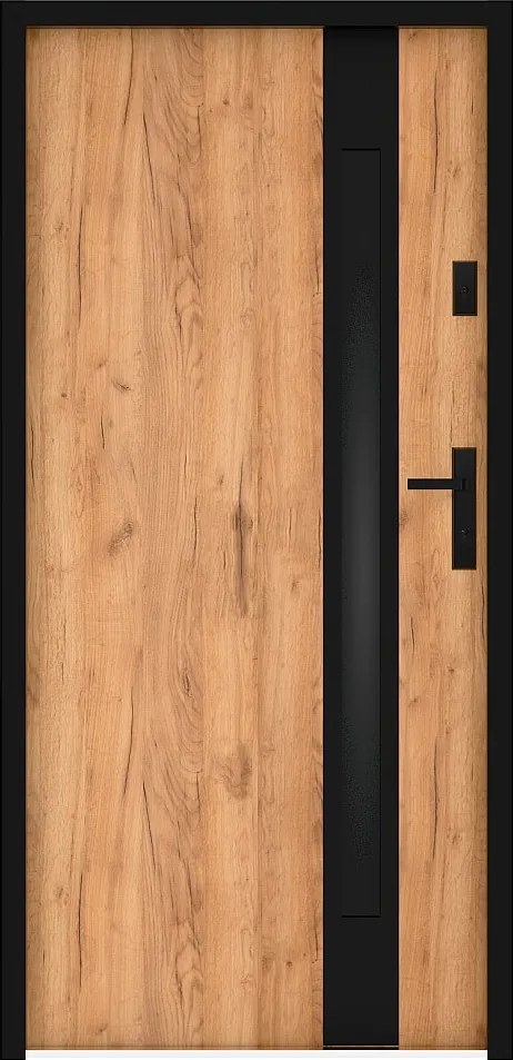 Drzwi wejściowe stalowe pełne i inox wys. 207 x szer. 100 cm - szkło dymione - efekt dębu i czerni - grubość 55 mm - otwieranie lewostronne - BRAGA