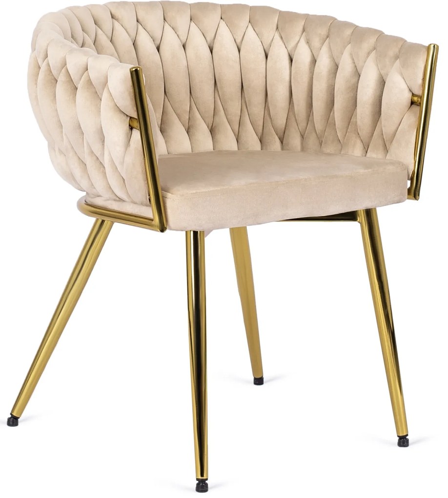 Krzesło Tapicerowane Plecione do Salonu CAPRI Kremowe Welurowe do Toaletki Nowoczesne Glamour