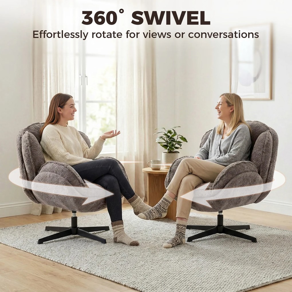 HOMCOM Nowoczesny fotel typu wingback, welurowy fotel z podłokietnikami, czteroramienna podstawa, sprężyny S, funkcja obrotu 360°, szary | Aosom PL