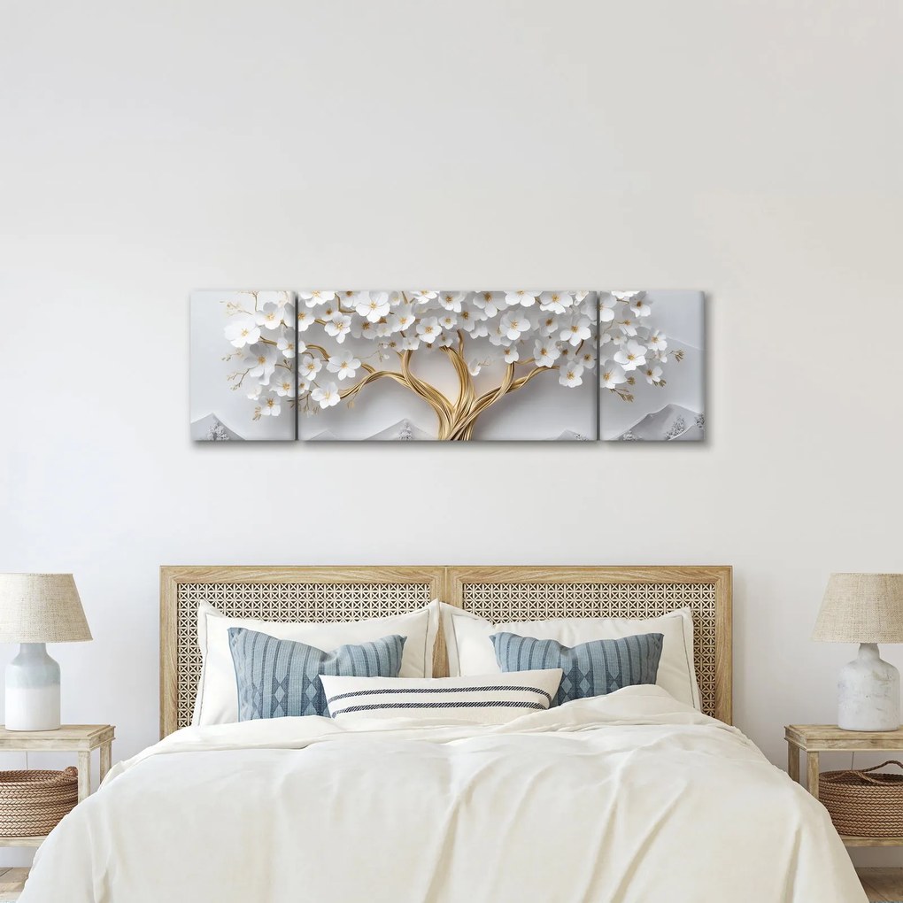 Obraz – Eleganckie drzewo życia 3D pełne kwiatów (170x50 cm)