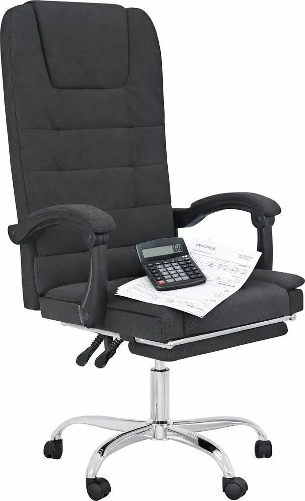 Czarne rozkładane krzesło biurowe z podnóżkiem masujące M8-A51