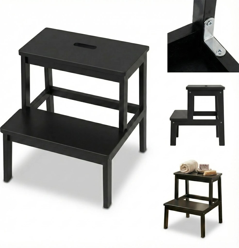 Bambusowy taboret ze schodkiem KROK, wys. 46 cm