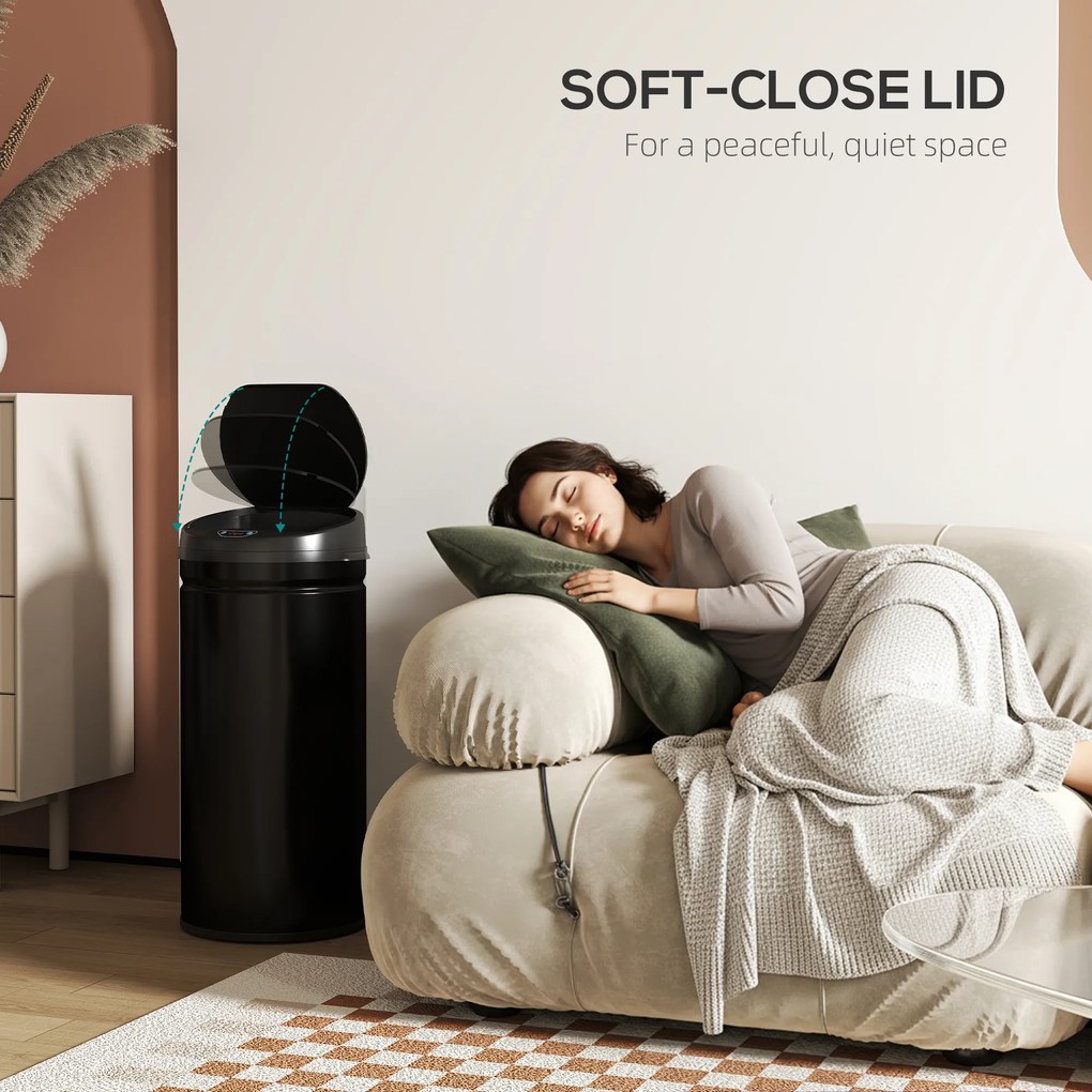 HOMCOM Kosz na śmieci z czujnikiem 42 L z funkcją Soft-Close, bezdotykowy kosz ze stali nierdzewnej idealny do higienicznych kuchni.