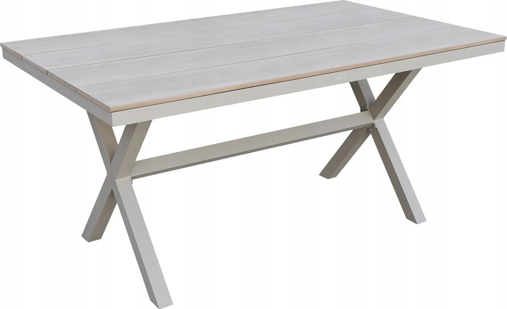 Stół ogrodowy aluminiowy beżowy 150x90x75 cm trwały blat kompozyt drewniany