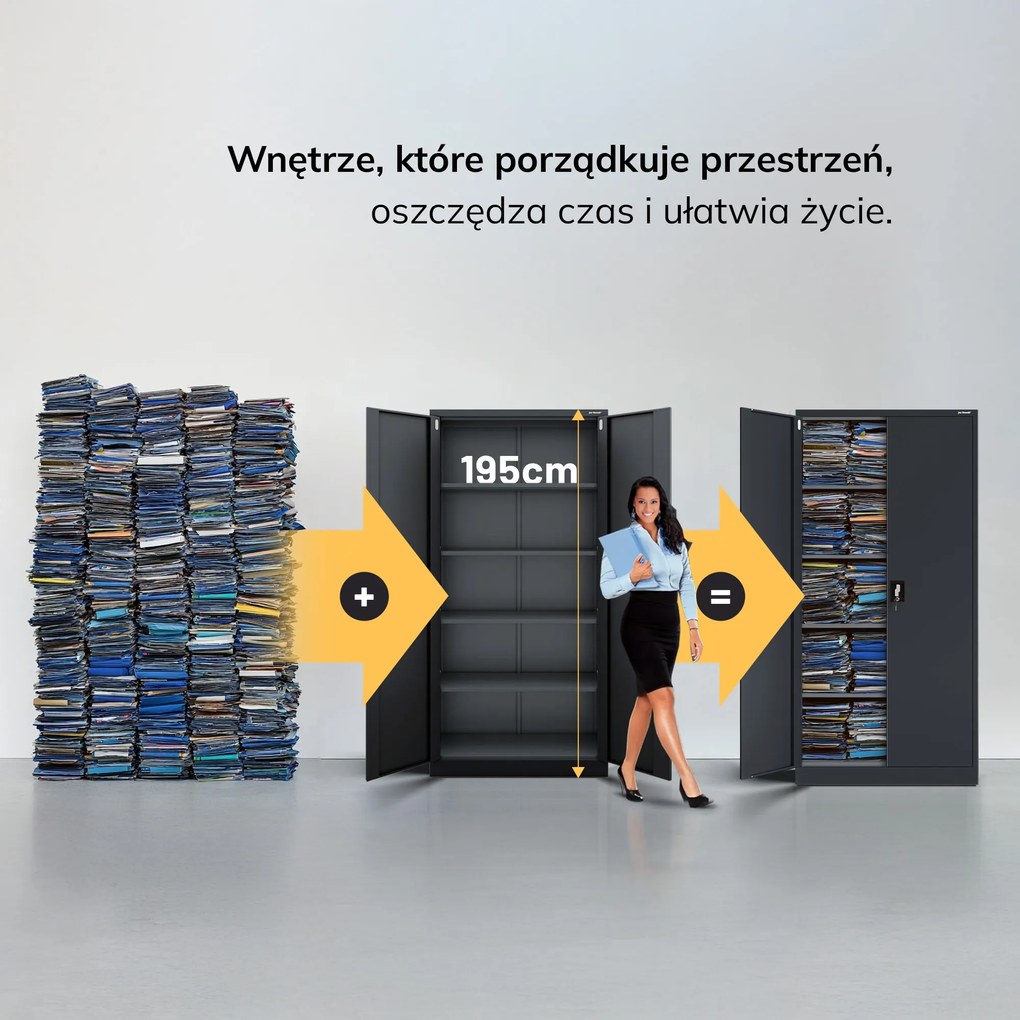 Szafa na dokumenty biurowa metalowa antracytowa: JAN H, 900 x 1950 x 400 mm