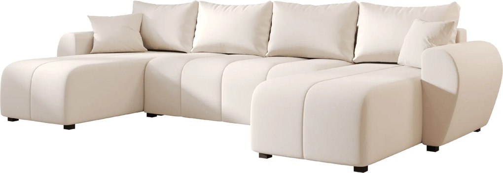 Rozkładany dwustronny zestaw wypoczynkowy w kształcie U SEVIO 311x145 cm, kremowy + 2 poduszki GRATIS