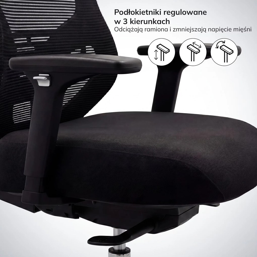 Fotel biurowy ergonomiczny z siatką czarny: AXIS