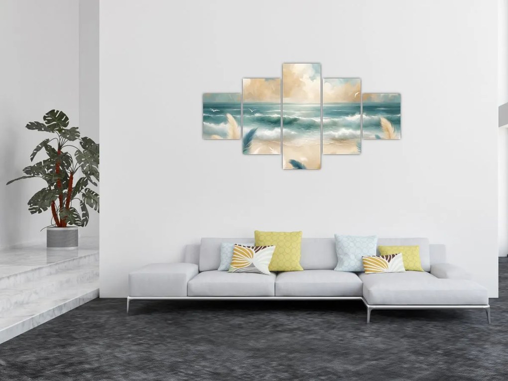 Obraz – Malowana plaża w delikatnych kolorach (125x70 cm)