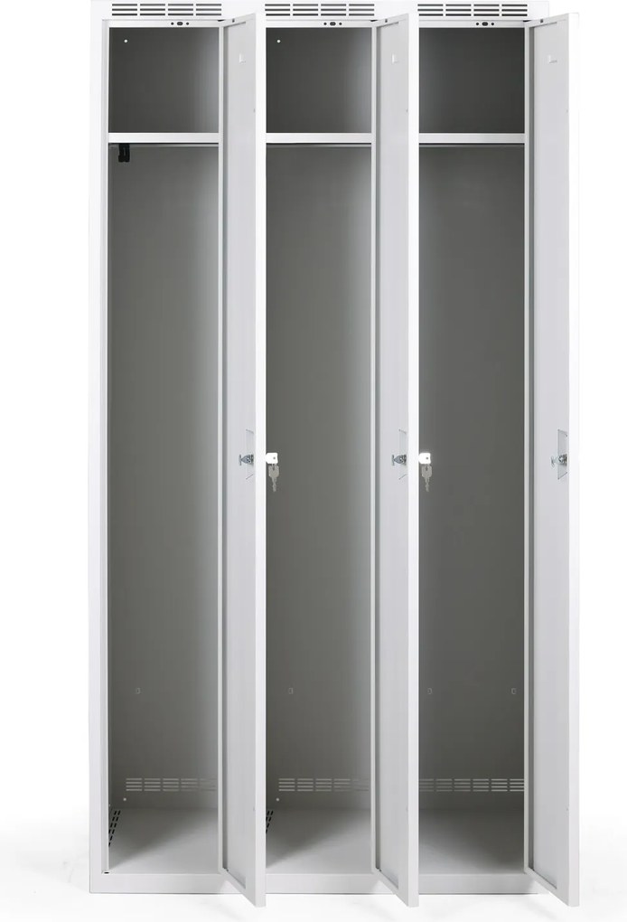 Metalowa szafka ubraniowa S7, 3-drzwiowa, 1800 x 900 x 500 mm, demontaż, zamek obrotowy, grafitowe drzwi