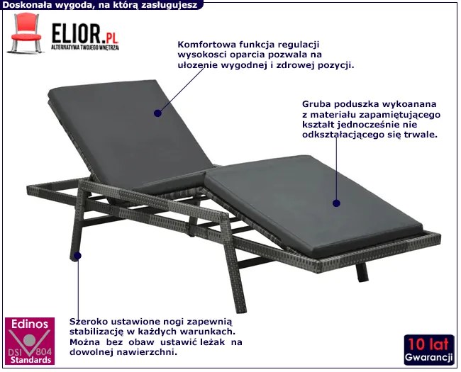 Szary fotel, leżak ogrodowy z poduszką MidelT4-K21